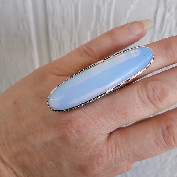 New Huge Opal Opalite 925 Silver Statement Ring. - Picture 1 of 8